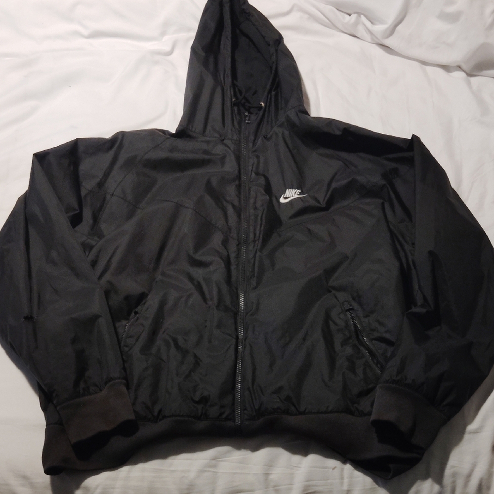 Nike Black Windbreaker Jacket with Hood and Full Zipper